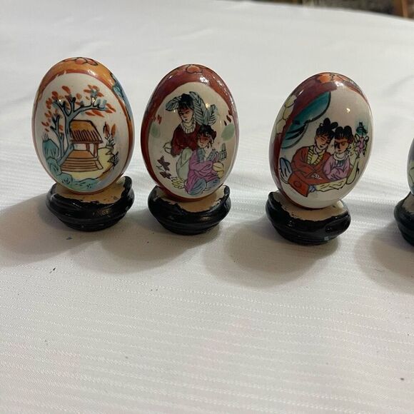 Lot Of 5 Vintage Ceramic Hand Painted Asian Japanese Eggs - Picture 2 of 7